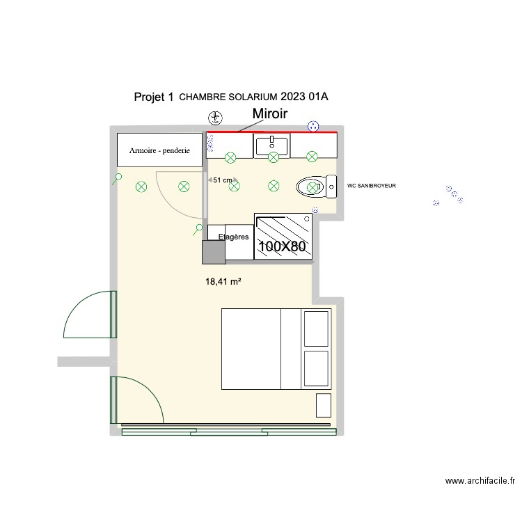 Projet Chambre Plan 2023 01. Plan de 1 pièce et 18 m2