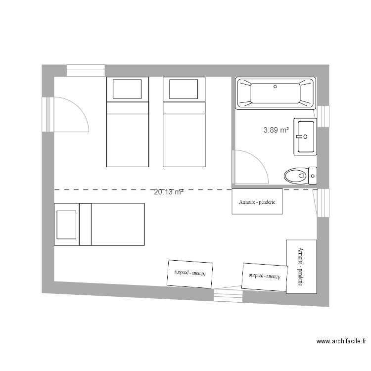 Montoison Plan Extension 1er étage Hyp 6. Plan de 2 pièces et 24 m2