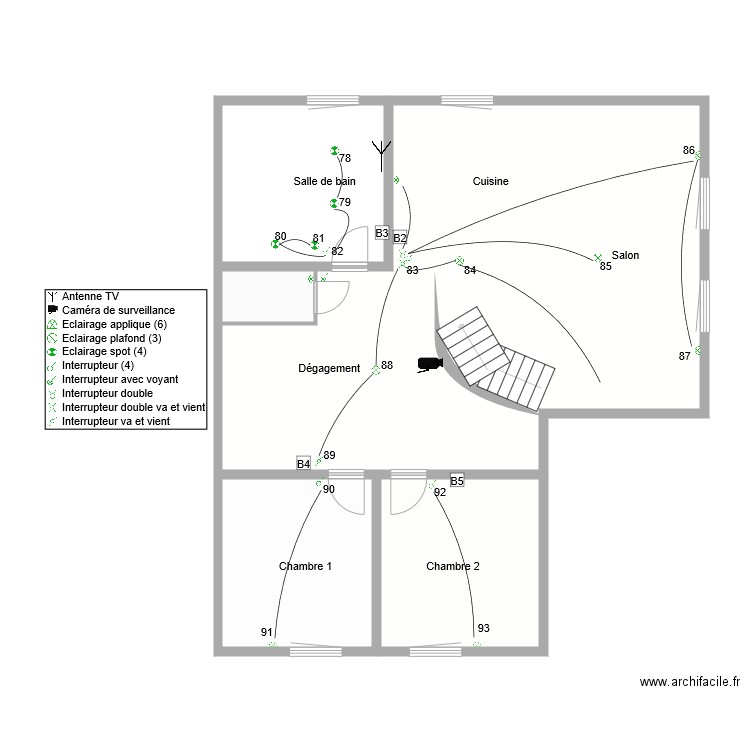 Jean Yves 1er Etage Eclairage. Plan de 5 pièces et 106 m2