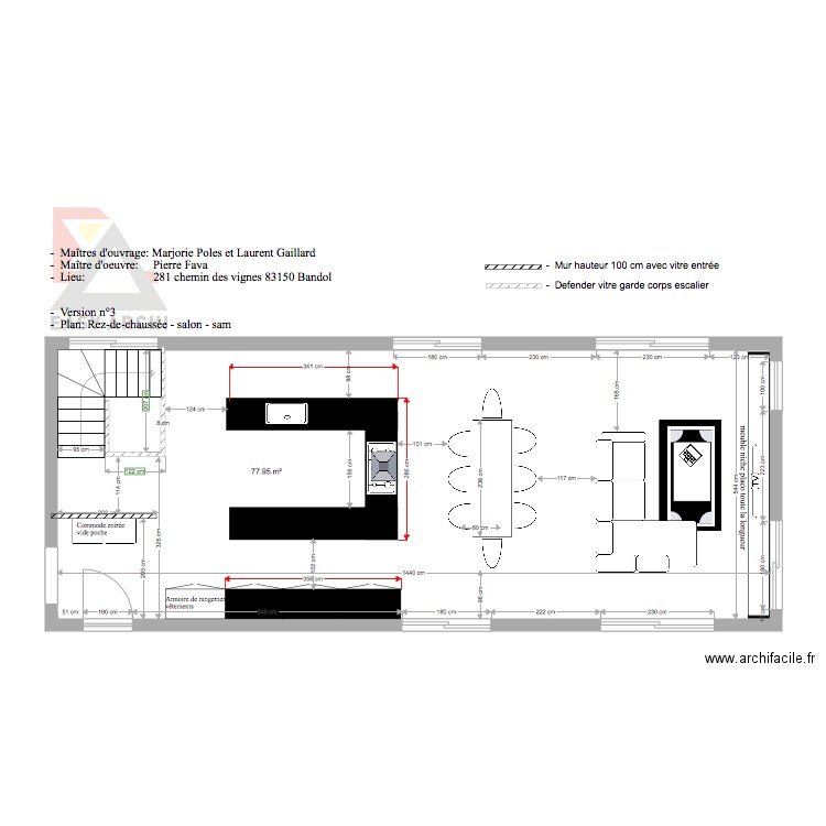 Plan cuisine salon projet Gaillard Poles 3. Plan de 0 pièce et 0 m2