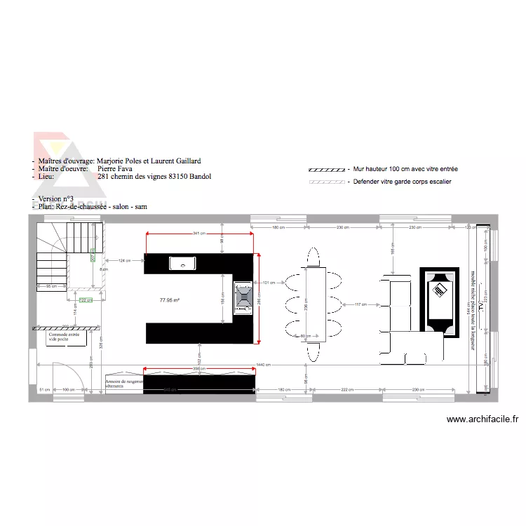 Plan cuisine salon projet Gaillard Poles 3. Plan de Plan cuisine salon projet Gaillard Poles 3. Plan de