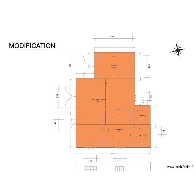 BIOT MODIF 3 + TOIT. Plan de 5 pièces et 61 m2