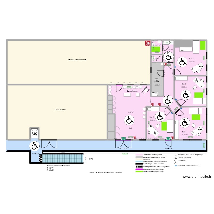 CABINET MEDICAL COMMUNE DE VAIRES-SUR-MARNE après aménagement. Plan de 20 pièces et 453 m2