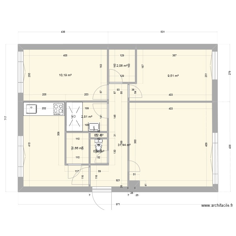 F3 Méditerranée. Plan de 8 pièces et 59 m2