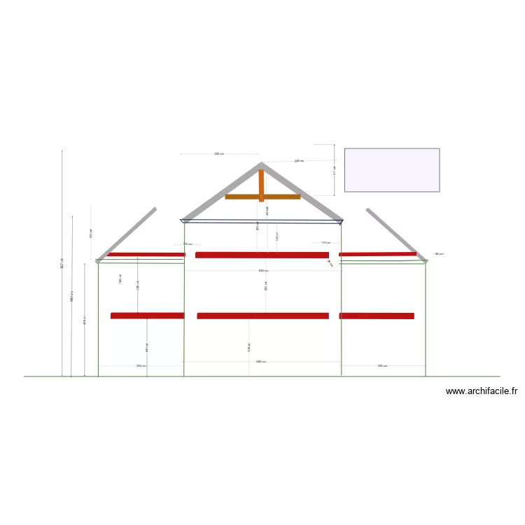 coupe facade maison potager R+1 basse. Plan de 