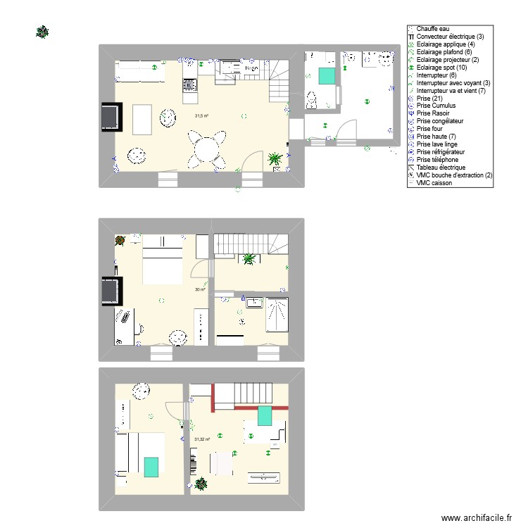 suler 203. Plan de 3 pièces et 93 m2