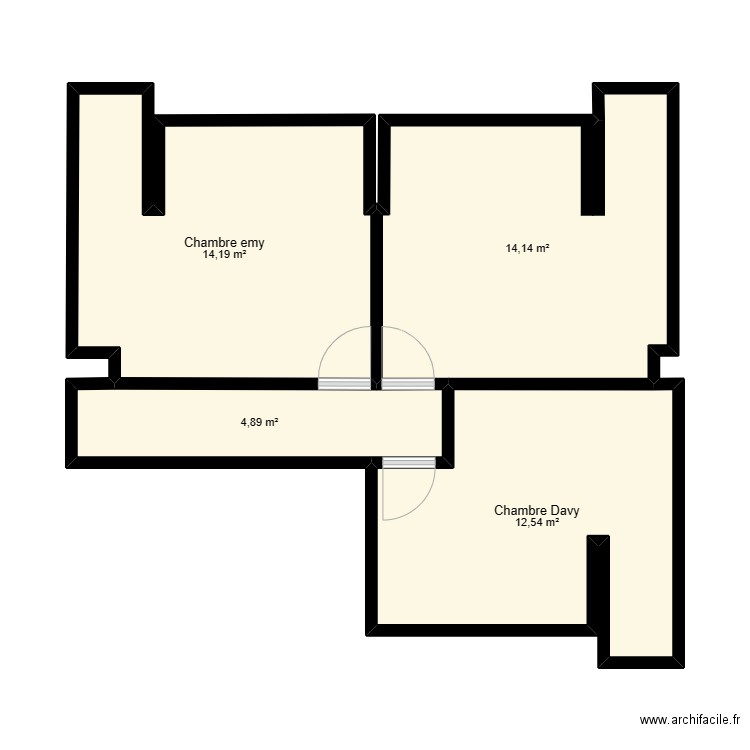 chambres. Plan de 4 pièces et 46 m2