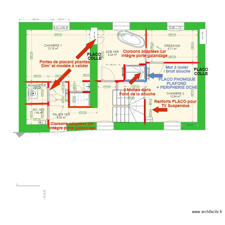 NEW Etage 1 PLACO. Plan de 0 pièce et 0 m2