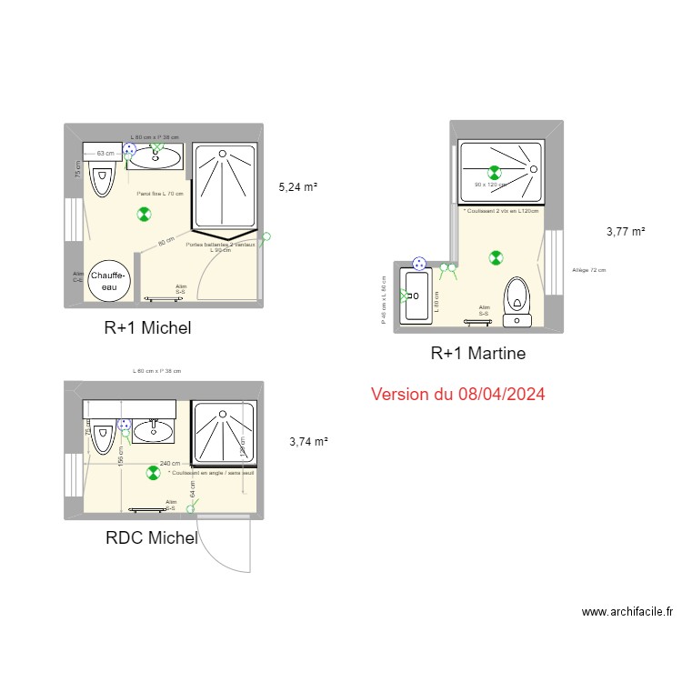 SDB ETAGE MOINET MICHEL. Plan de 3 pièces et 13 m2