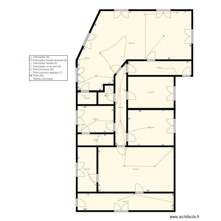 TP VILLA eMERANCIENNE. Plan de 12 pièces et 185 m2
