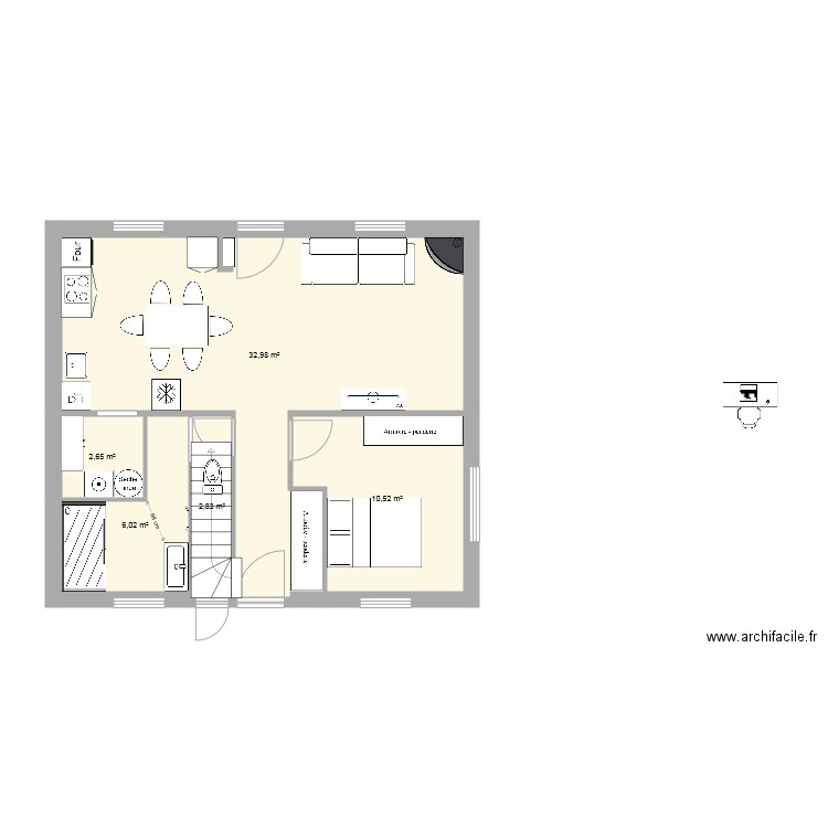 Maison bas Audrey. Plan de 5 pièces et 55 m2