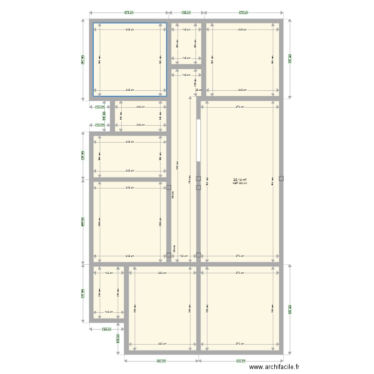 PLAN DE FONDATION. Plan de 11 pièces et 120 m2