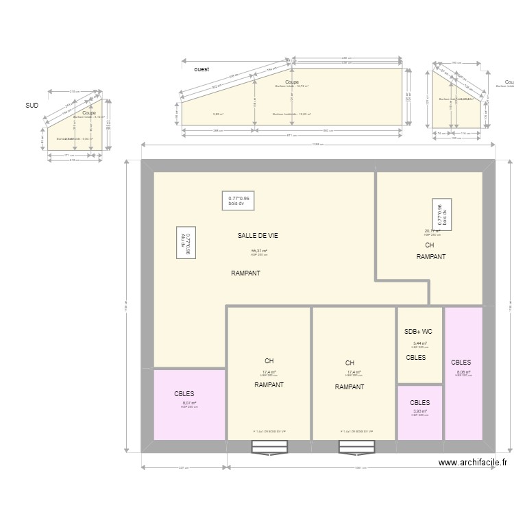 Beaudouin. Plan de 16 pièces et 246 m2