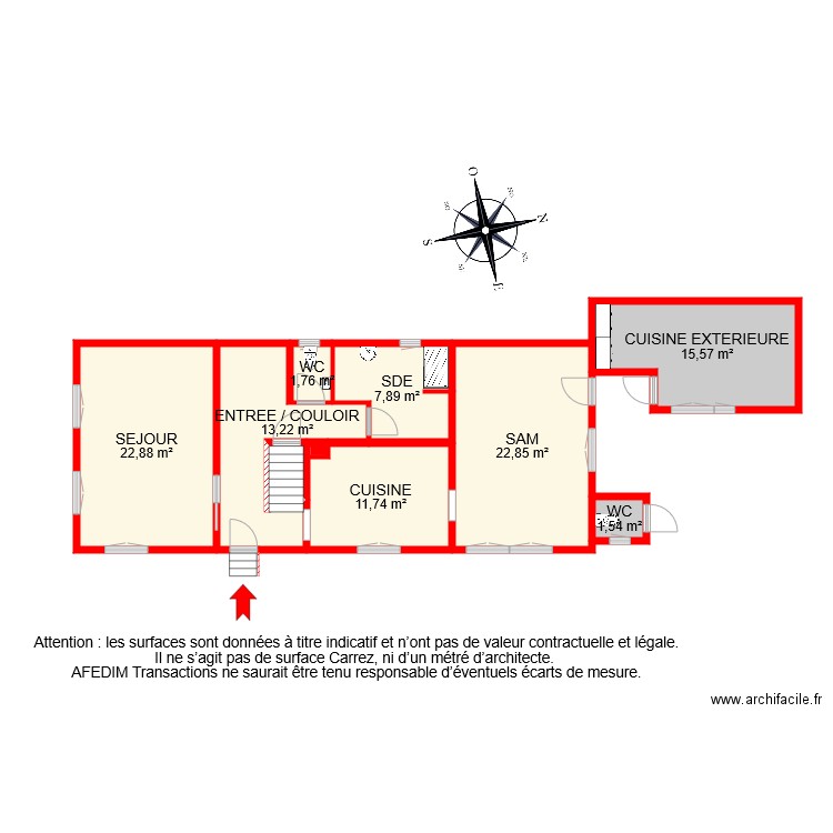 BI 7588 RDC. Plan de 10 pièces et 99 m2