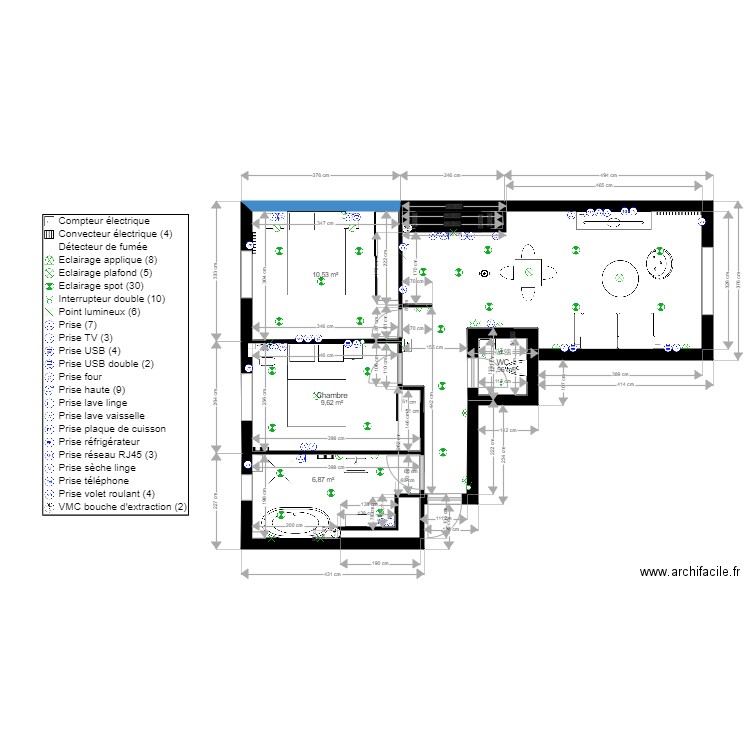 Plan La parisienne  . Plan de 5 pièces et 30 m2