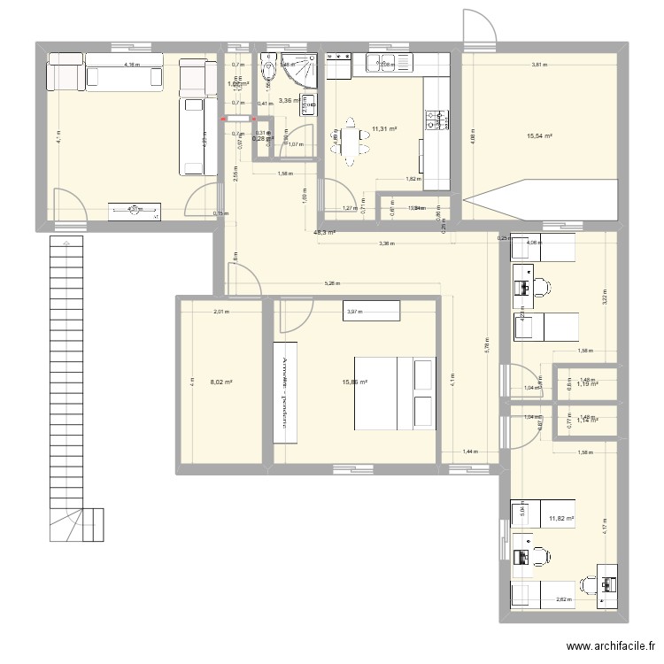 plan 2. Plan de 11 pièces et 118 m2