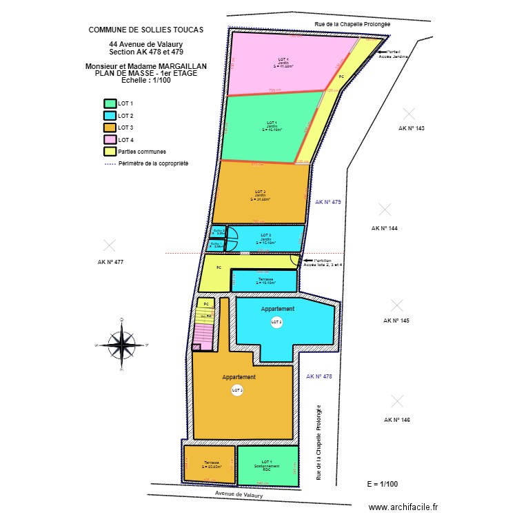 MARGAILLAN TOUCAS R+1 PLAN DE MASSE A3. Plan de 20 pièces et 317 m2