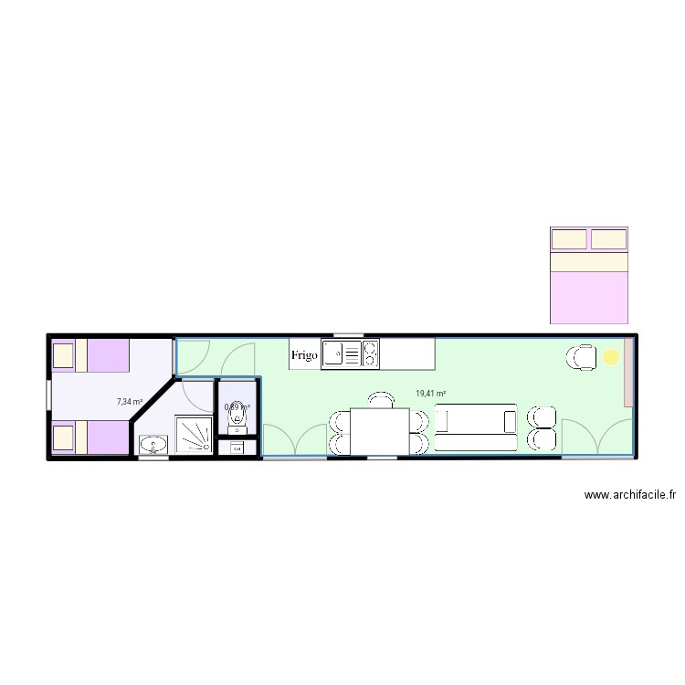 Plan bus V1. Plan de 3 pièces et 28 m2