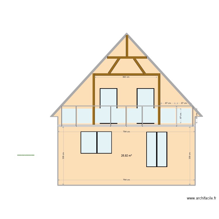 Facade BALCON ESSAI 3a. Plan de 2 pièces et 51 m2