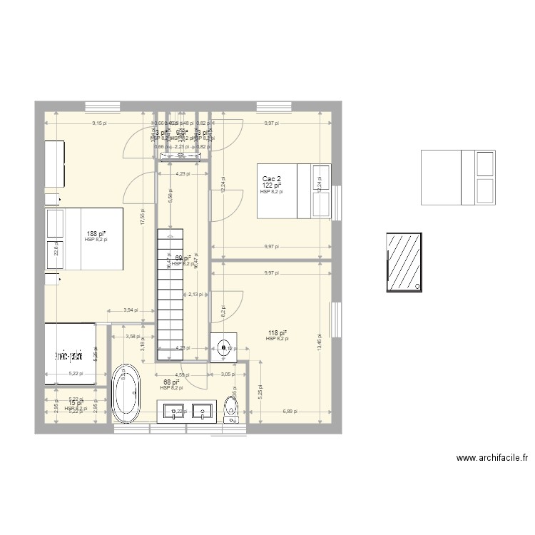 Tremblant chambres à coucher 3A. Plan de 9 pièces et 55 m2