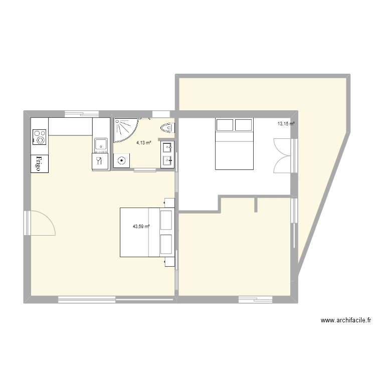 étage appartement extension 3. Plan de 3 pièces et 61 m2