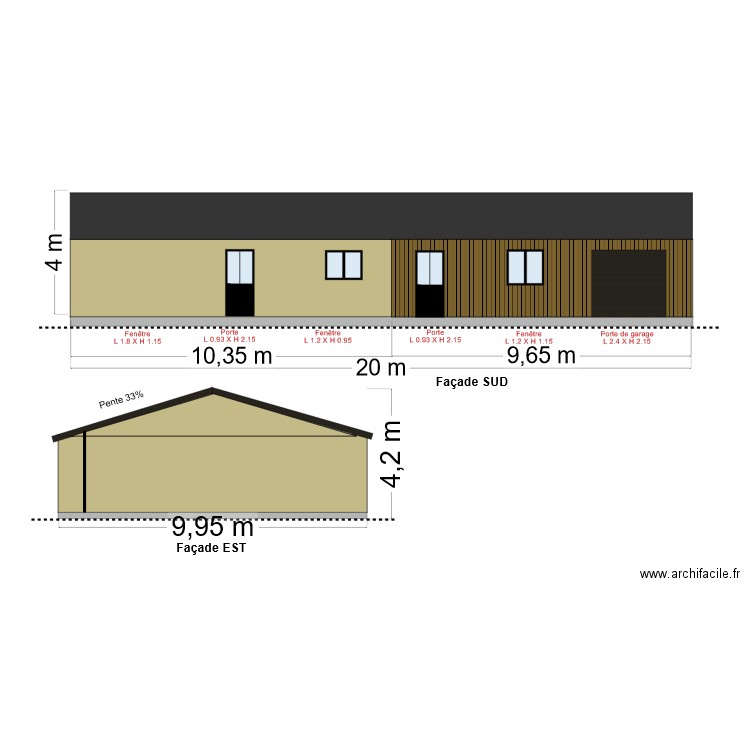 PCMI 5 : Plan de facades et toiture (SUD et EST). Plan de 0 pièce et 0 m2