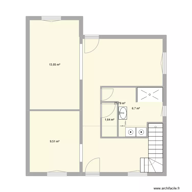 RDC maison de la minerve agencement SDB. Plan de 5  et 55 m²