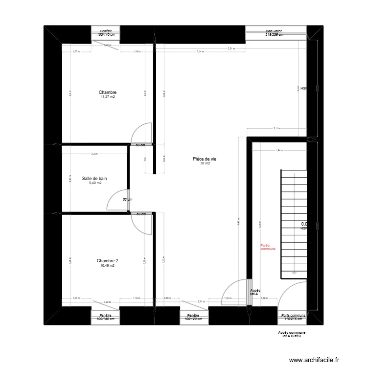 Grange RDC mesures. Plan de 7  et 78 m²