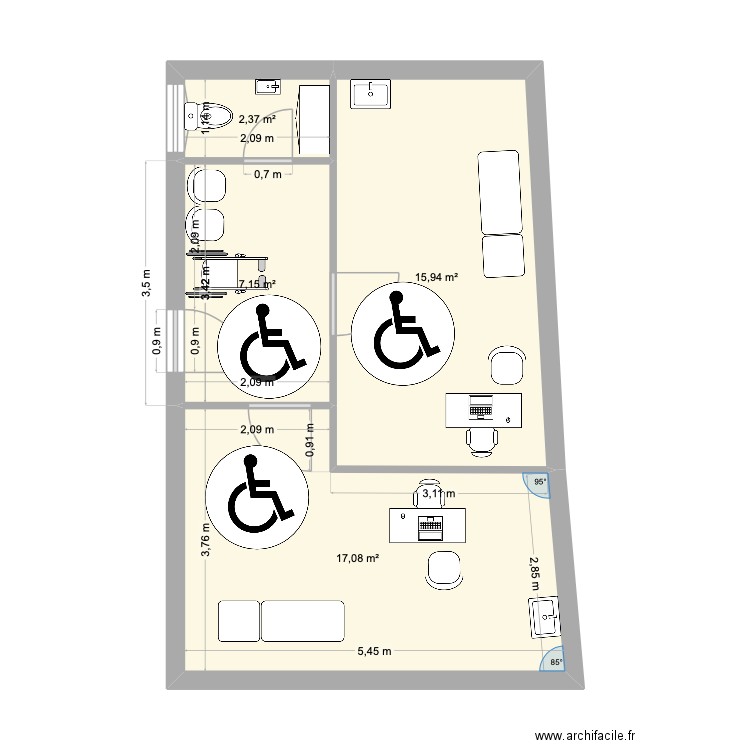 Projet Cabinet Champlan 2. Plan de 4 pièces et 43 m2