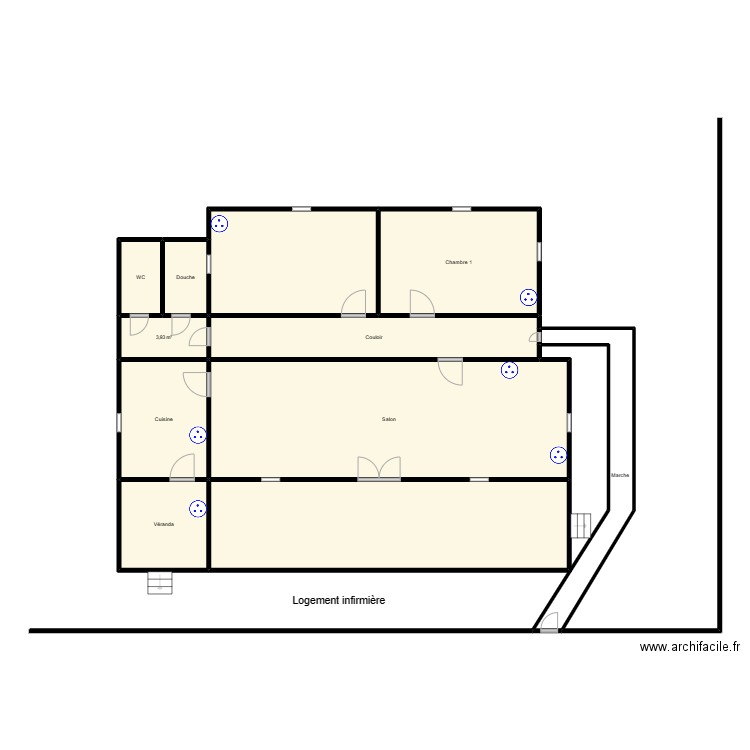 circuit prise Logement infirmière MANONKPON. Plan de 11 pièces et 173 m2