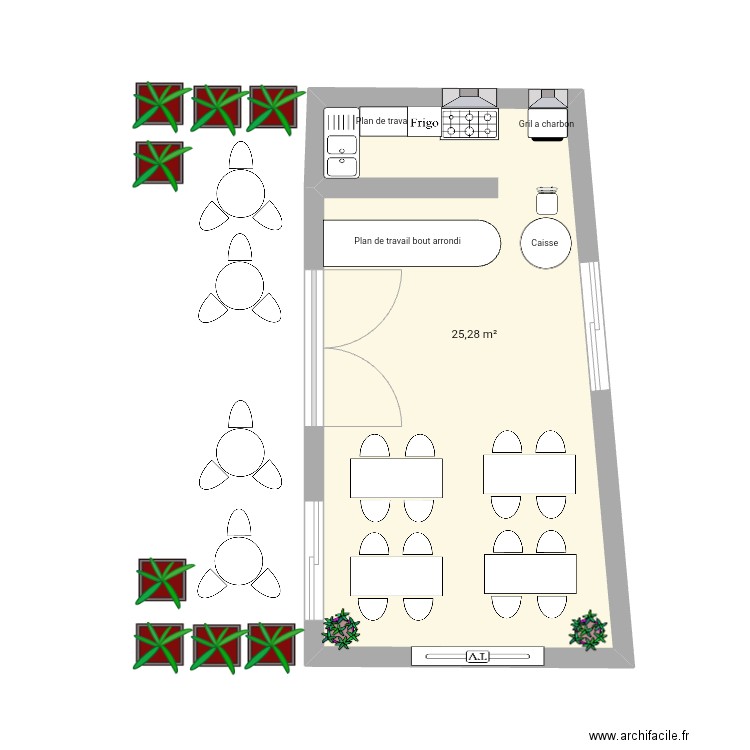 Commerce n2. Plan de 1 pièce et 25 m2