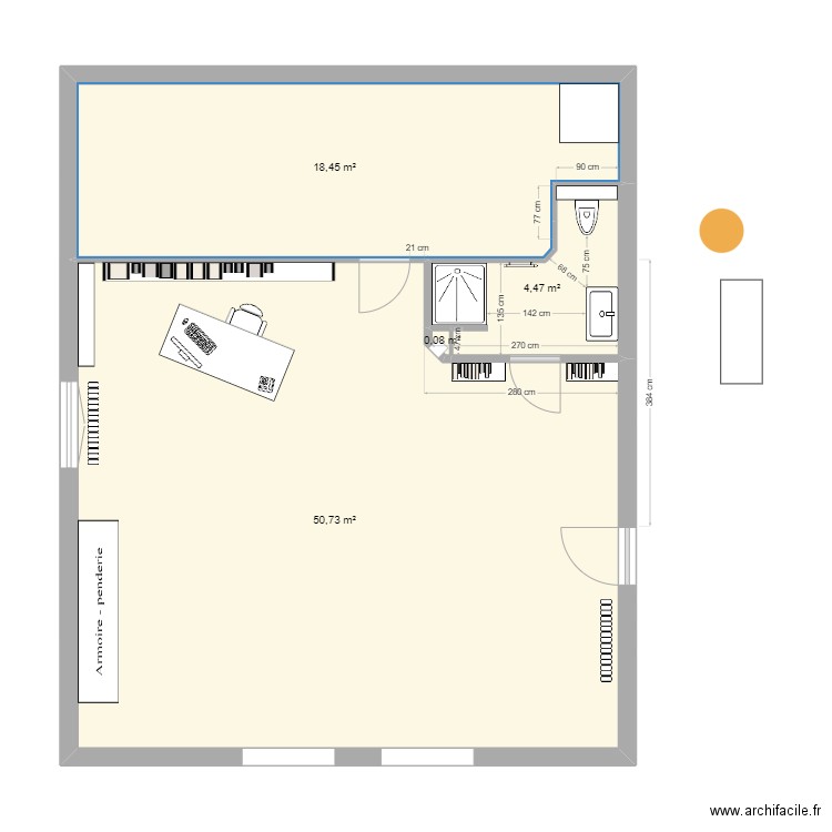sdb haut 2025_90x80_3_coincoupé. Plan de 4 pièces et 74 m2