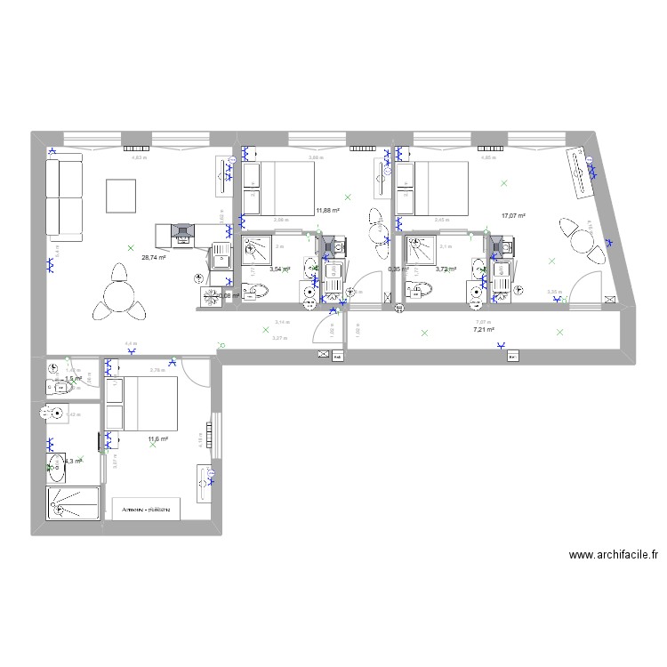Plan étage minimes projet Dudit avec modifications. Plan de 11 pièces et 90 m2