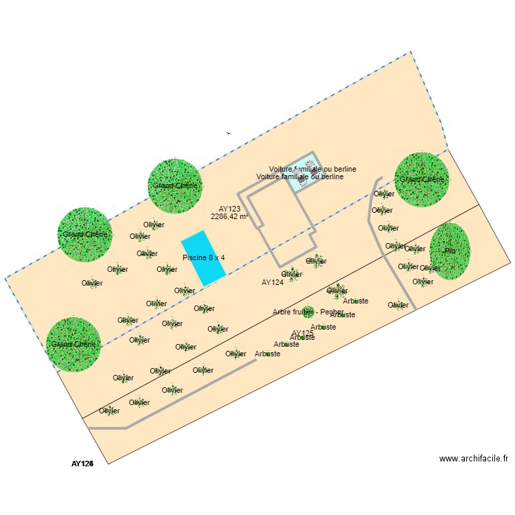 Plan de masse. Plan de 1 pièce et 44 m2