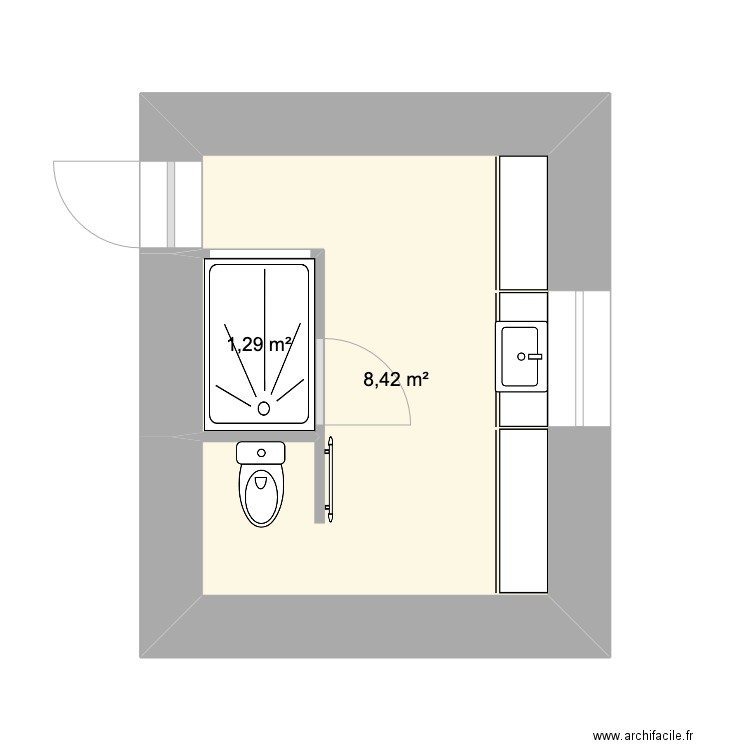 salle de bain 3. Plan de 2 pièces et 10 m2