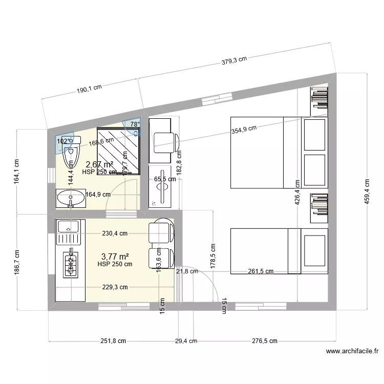 studio 23m2 option 4. Plan de 
