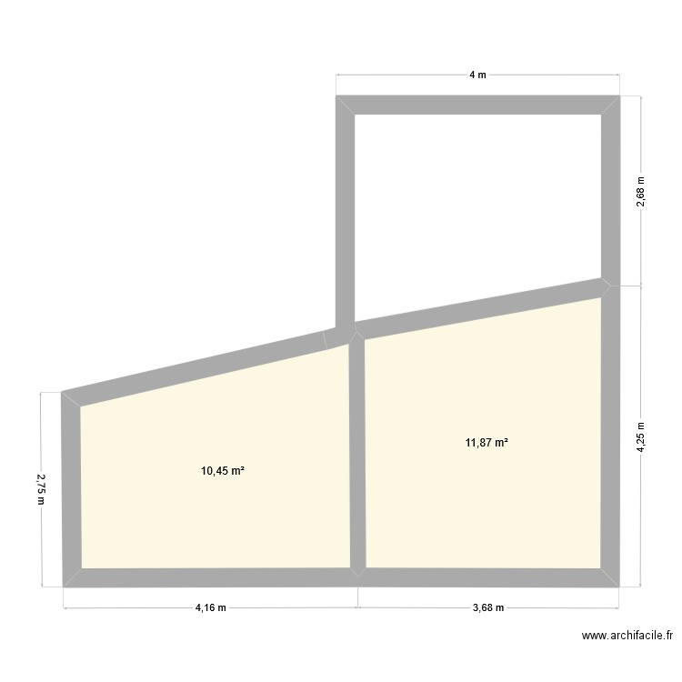 FACADE EST. Plan de 2 pièces et 22 m2