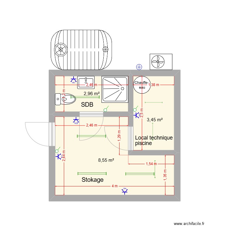 Modrie. Plan de 3 pièces et 15 m2