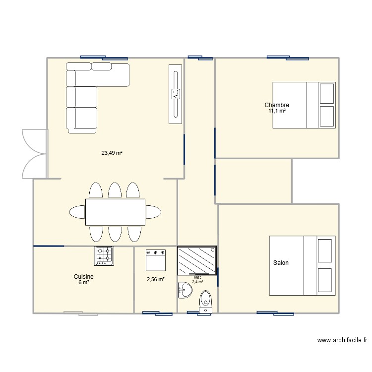 Fali_kintele image. Plan de 6 pièces et 66 m2