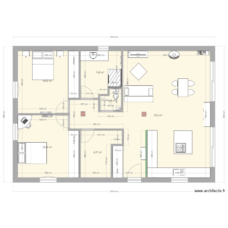 Martelle v2. Plan de 6 pièces et 100 m2