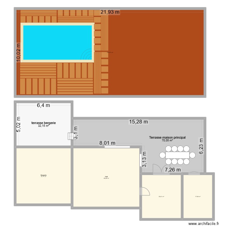 Fleury Maison 1 hall + grange existant + terrasse. Plan de 7 pièces et 458 m2
