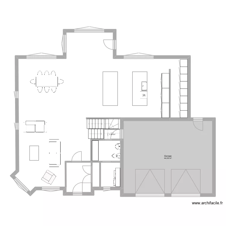 Maison Garage double Version 1. Plan de 2 pièces et 45 m²