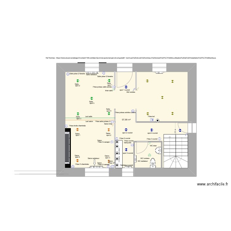 Braspart-rdc-elec-spotV3. Plan de 1 pièce et 58 m2