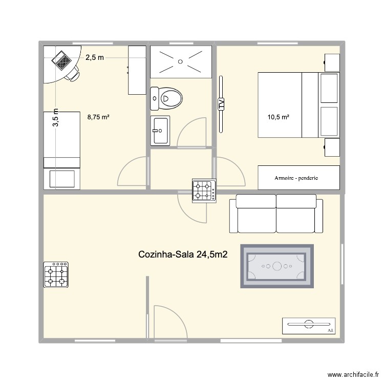 plan casa 2. Plan de 4 pièces et 50 m2