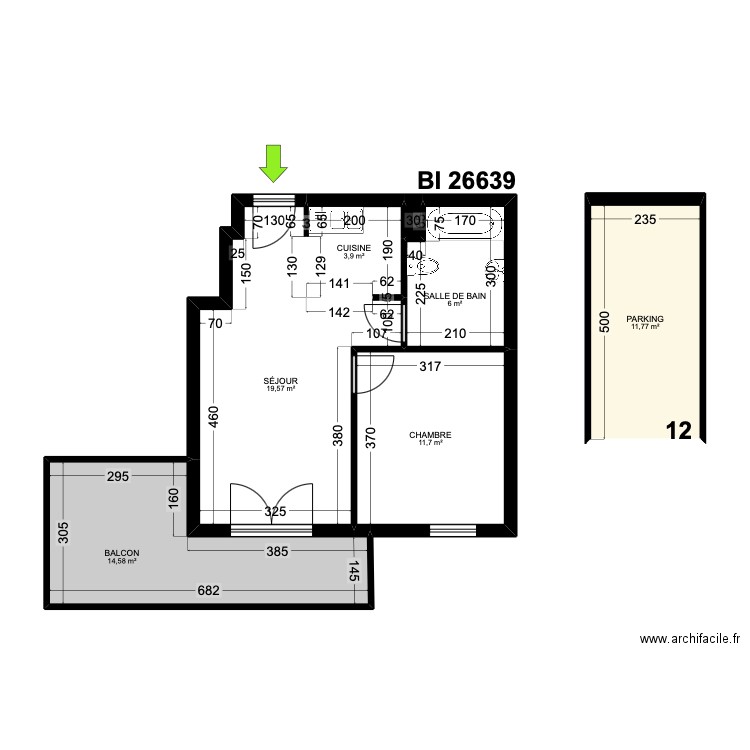 BI 26639. Plan de 7 pièces et 68 m2