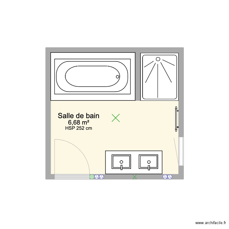 Salle de Bain HUGUE. Plan de 1 pièce et 7 m2