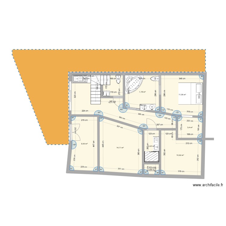 Projection. Plan de 11 pièces et 249 m2