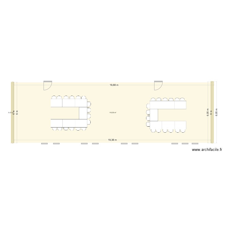salle deuxième étage rénovation. Plan de 2 pièces et 117 m2