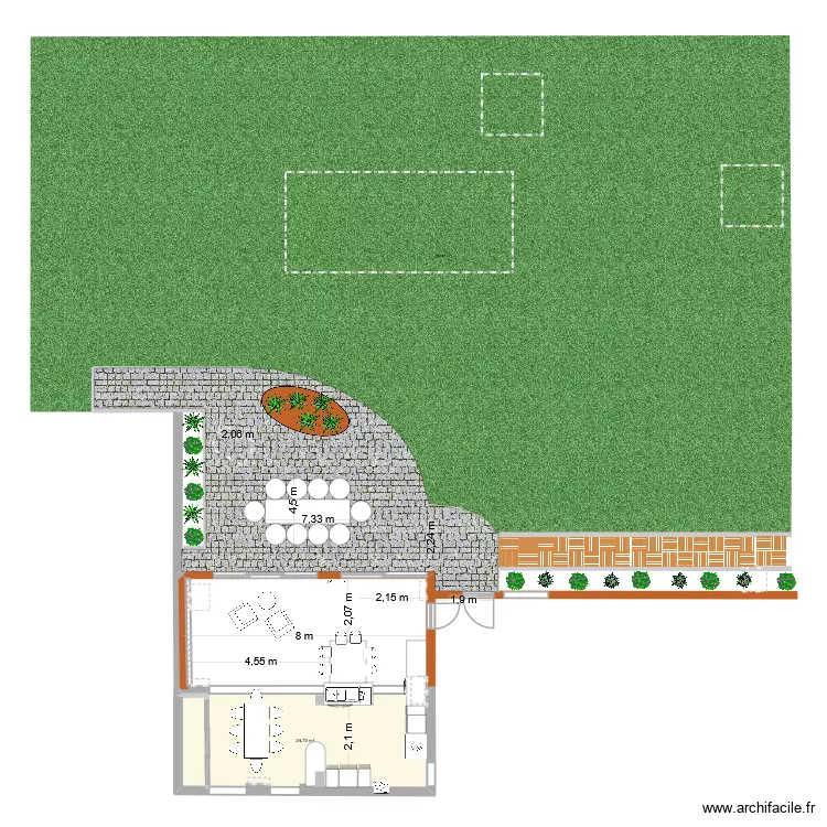 extension_cuisine. Plan de 1  et 25 m²