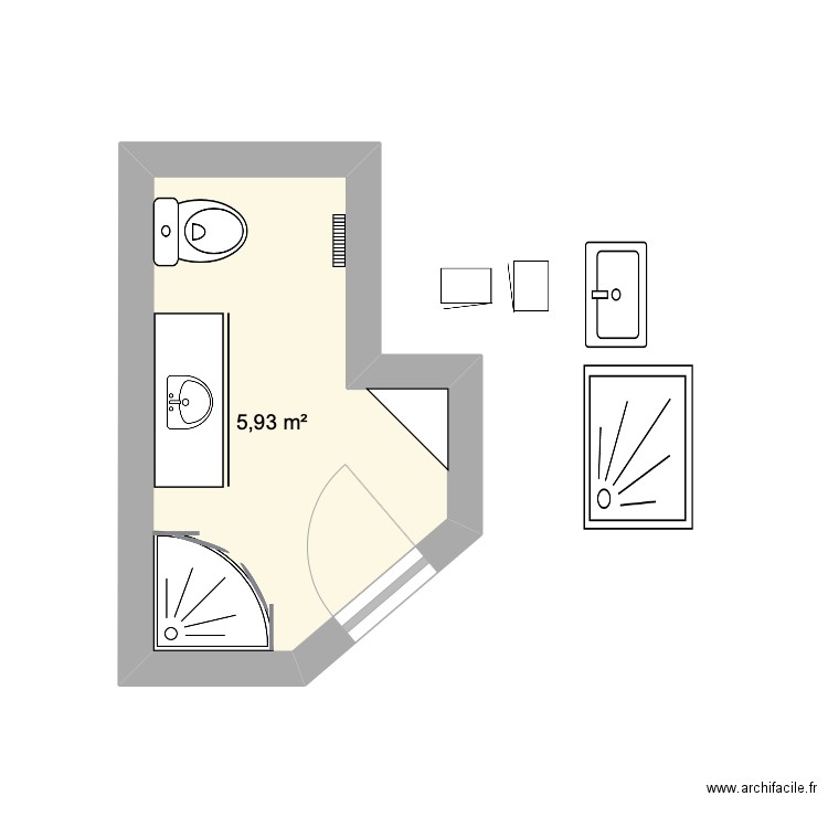 Salle de bain_Étage. Plan de 1 pièce et 6 m2